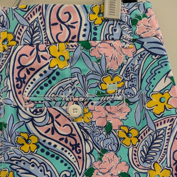 NEW Crown & Ivy Caroline 5" Chino Shorts WOMENS Size 4 Floral Paisley Aqua Pink - Picture 8 of 13